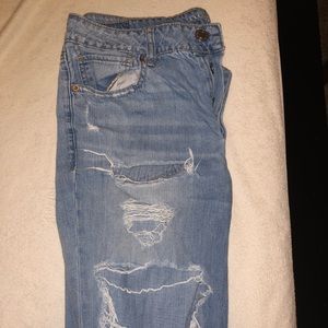 distressed american eagle button fly jeans